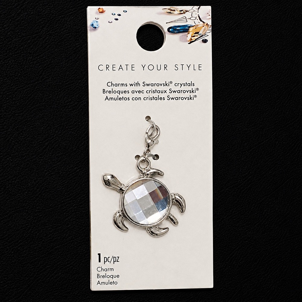 Swarovski Crystal Create Your Style Iridescent Turtle Charm Silver Tone 30041128
